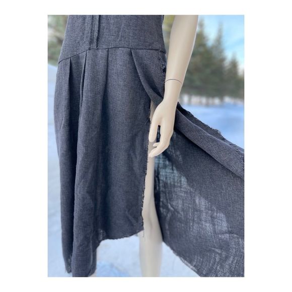 Hansen & Gretel Midi Dress Asymetric Sleeveless Raw Trim Grey Sz 1 - Picture 5 of 16